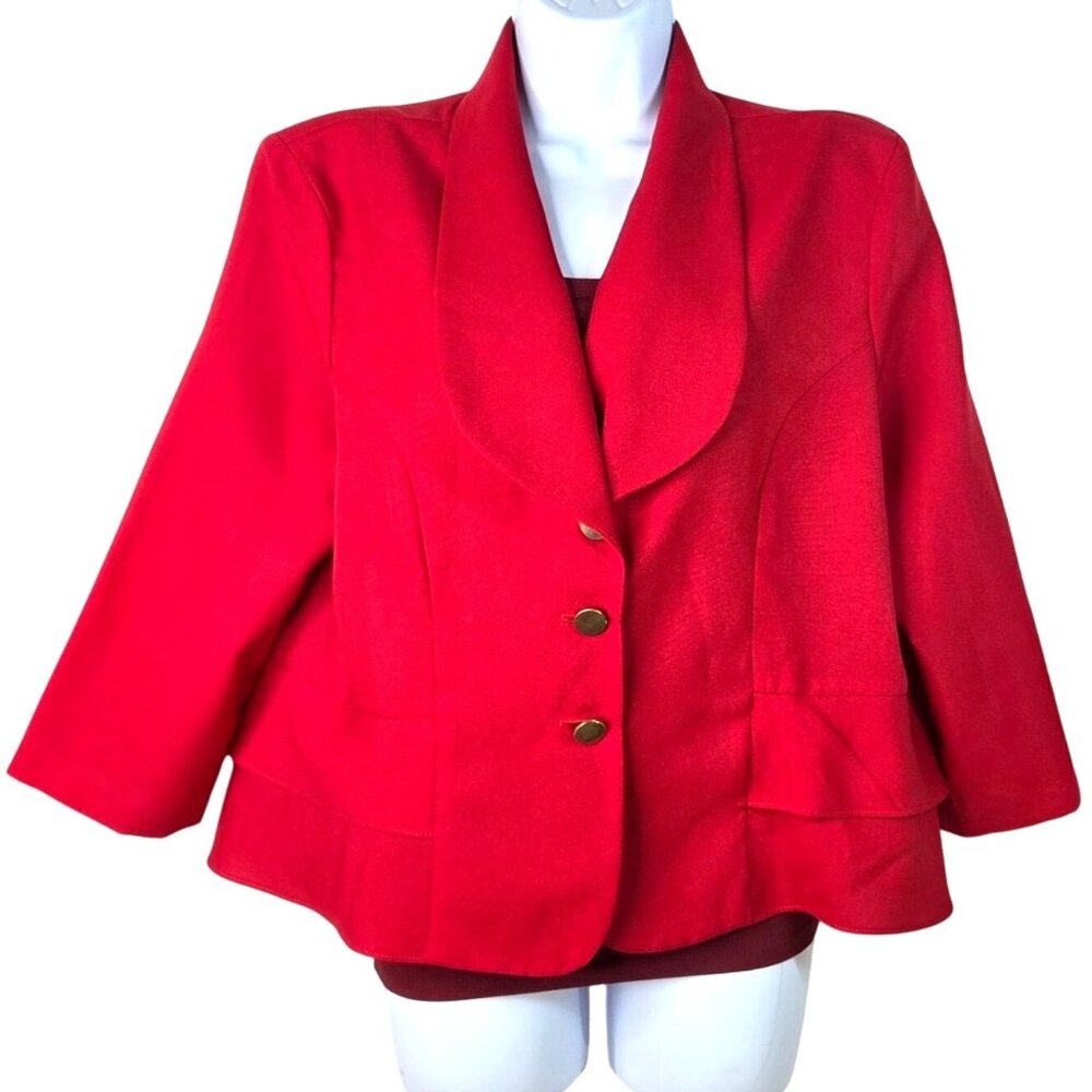 Vintage Anthony Richards Womens Red Blazer Jacket Layered 3/4 Sleeve Sz 14